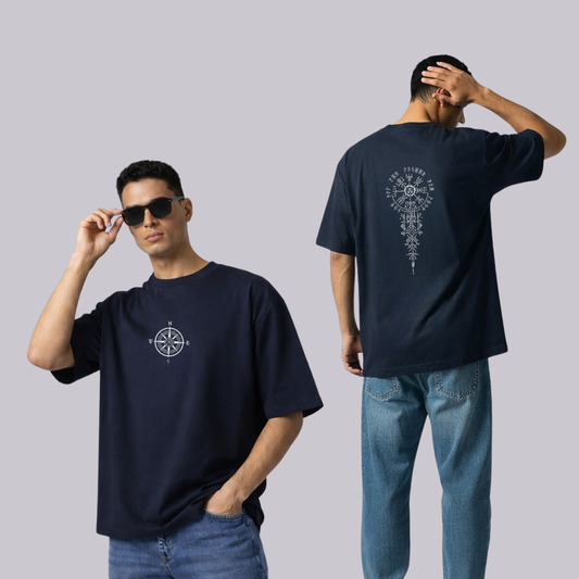 Norse Compass Aesthetic Oversized T-Shirt - Unisex Viking Streetwear - 100% Cotton