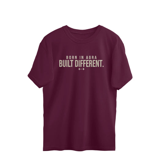 Unleavables Born in Agra. Built Different |Oversized Cotton T-Shirt. - Burgundy
