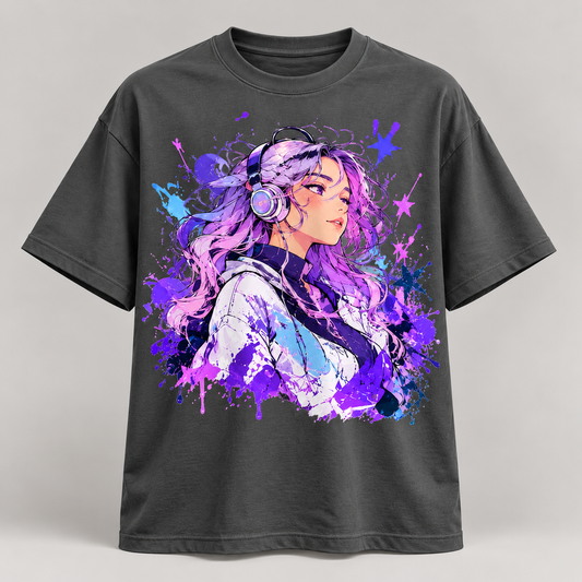 Anime-Inspired Graphic Oversized T-Shirt – Purple Aesthetic | Unleavables