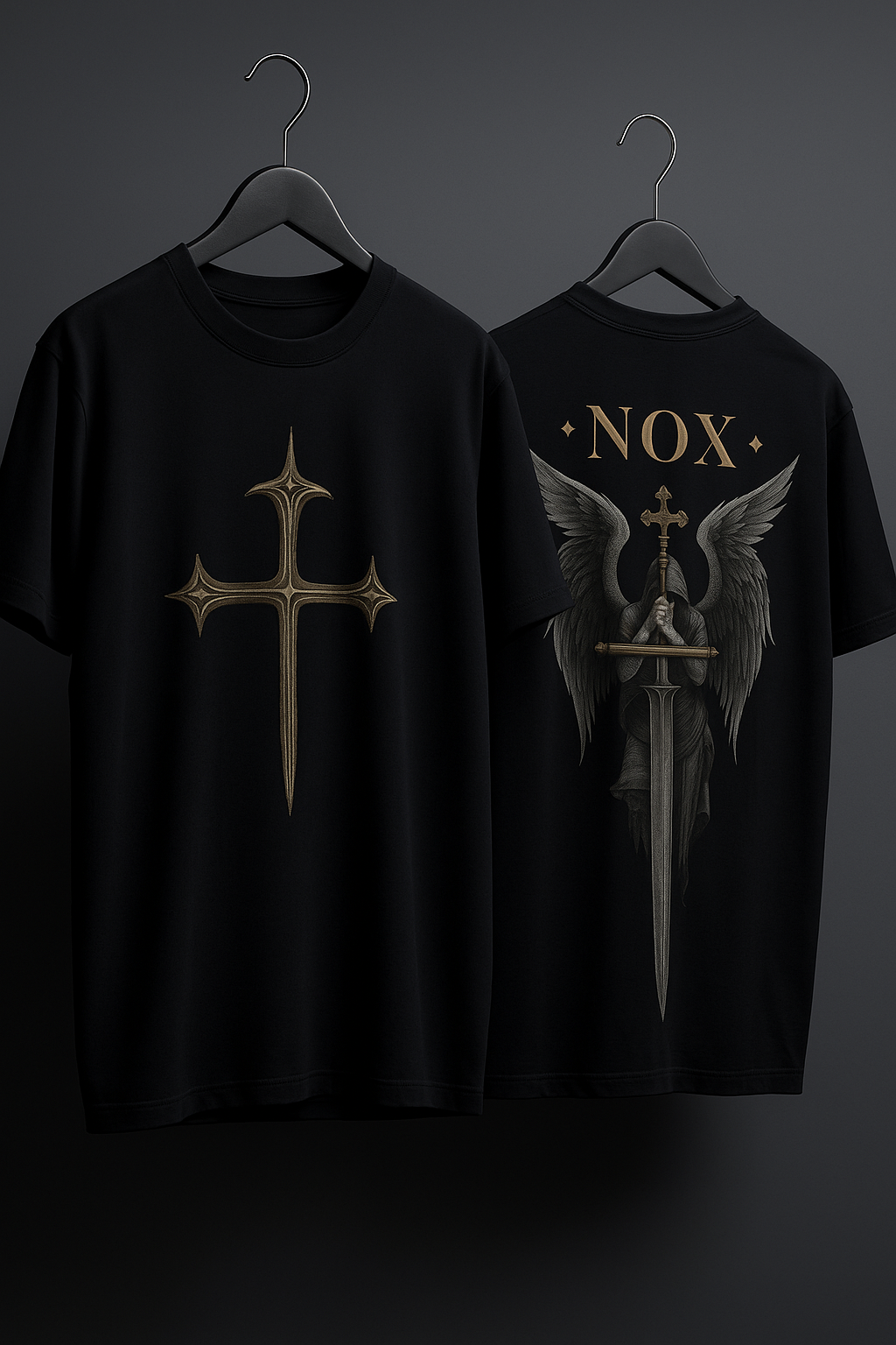 NOX Oversized Angel Wings & Cross Gothic Graphic T-Shirt: Unisex | Unleavables | 100% Cotton | Round Neck