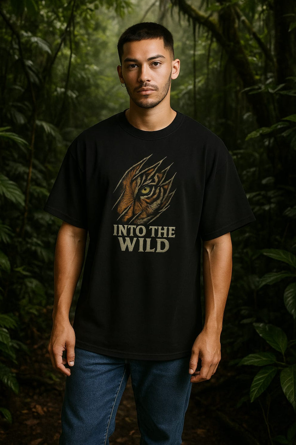 Unleavables Men’s Oversized T-Shirt – Into the Wild Graphic Tee