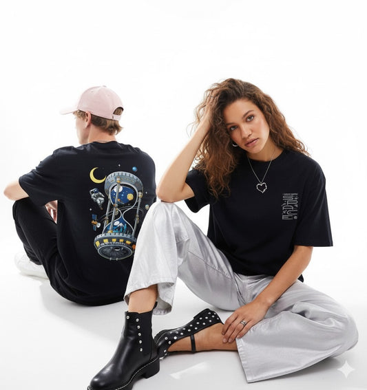Unleavables Unisex Oversized Graphic T-Shirt “I Need More Space” Front Print & Astronaut Cosmic Hourglass Back Design | 100% Cotton Streetwear Tee