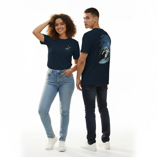 Unleavables Unisex Astronaut Surfing T-Shirt | Oversized Cotton Streetwear Graphic Tee for Men & Women | 100% Cotton