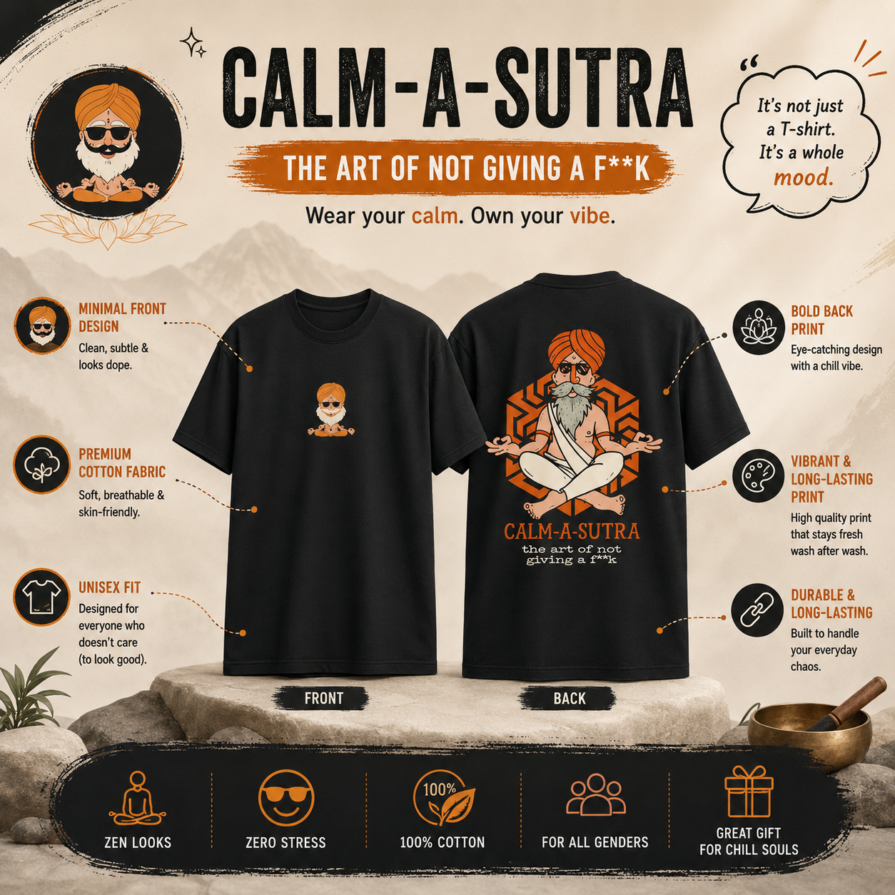 CALM-A-SUTRA Oversized Graphic Printed T-Shirt for Men & Women | Premium Cotton Drop Shoulder Round Neck