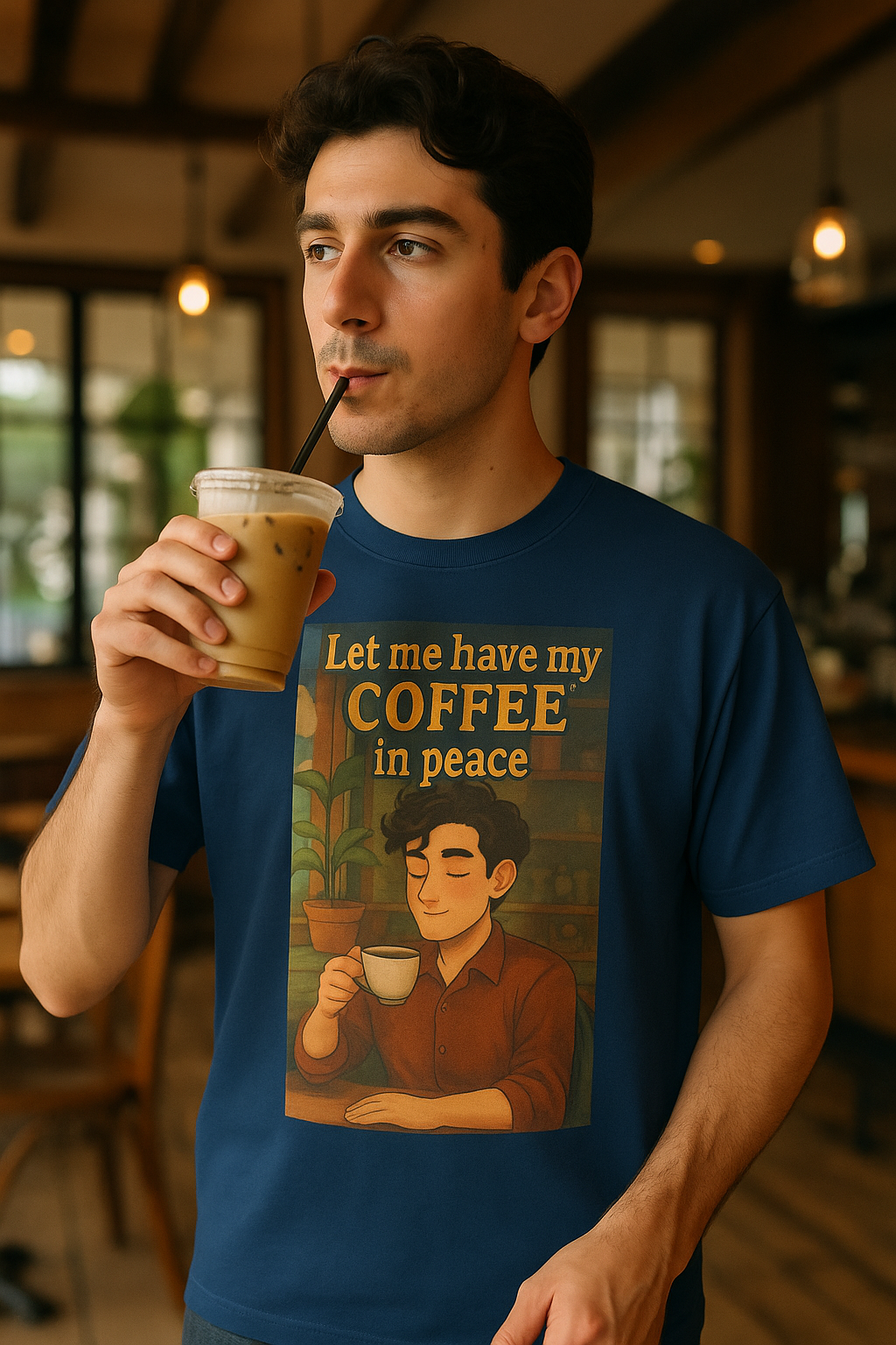 Unleavables peaceful coffee lover Oversized Tshirt 100% cotton round neck