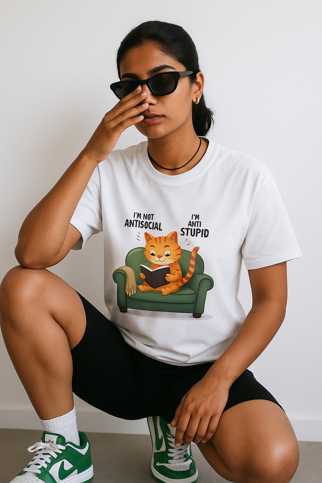 UNLEAVABLES Oversized Unisex Cotton Round Neck Cat Tee| Anti-Stupid | Anti-Social