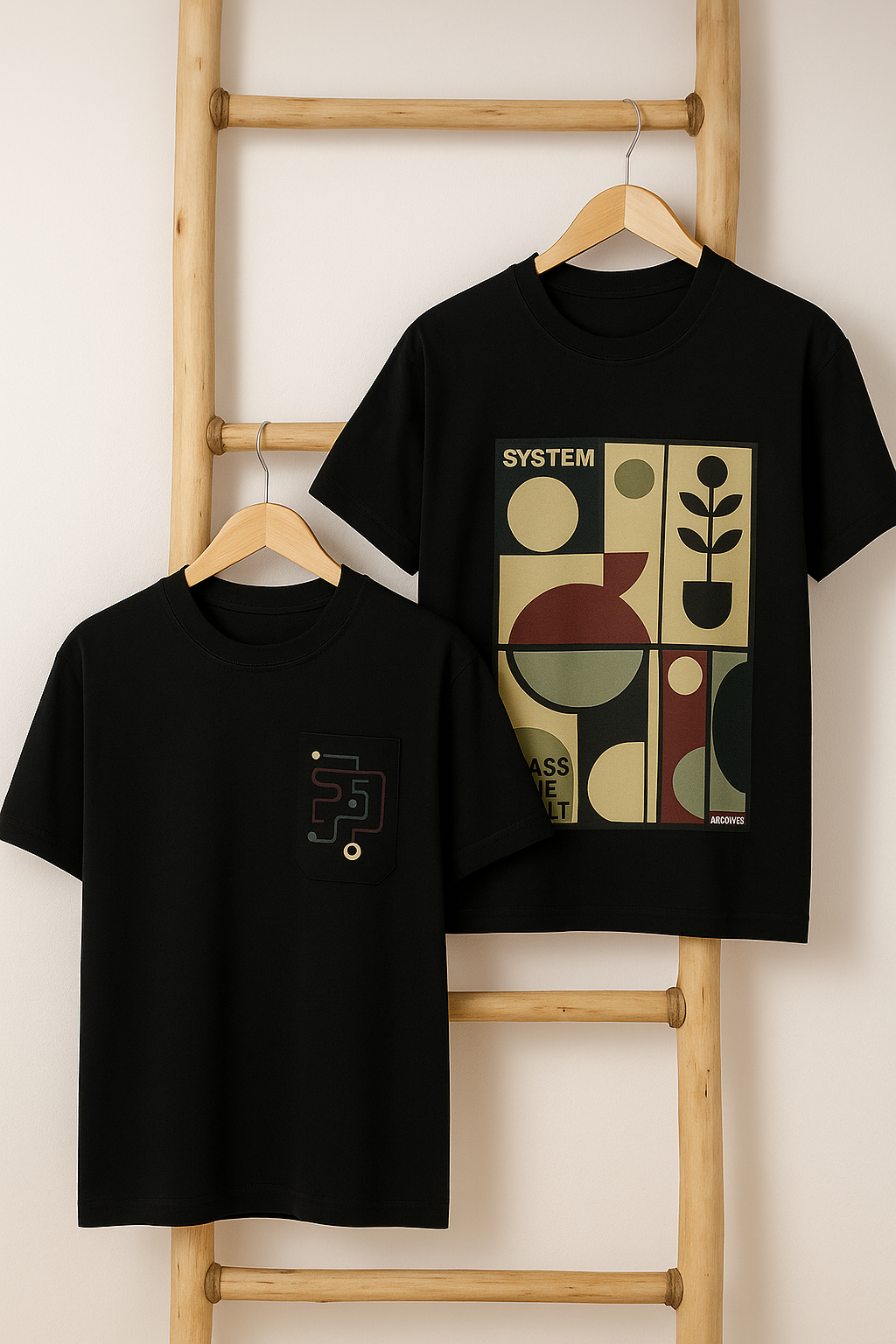 Unleavables Black T-shirt with Geometric and Abstract Print | 100% Cotton, Oversized Fit