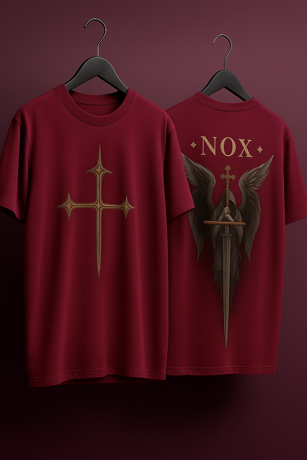 NOX Oversized Angel Wings & Cross Gothic Graphic T-Shirt: Unisex | Unleavables | 100% Cotton | Round Neck