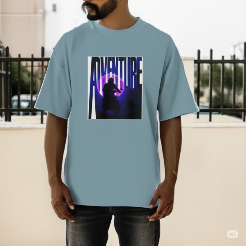 Adventure Oversized T-Shirt For Men | Biker Graphic Tee for Riders | Streetwear Motorcycle| 100% Cotton | Comfortable Casual Fit