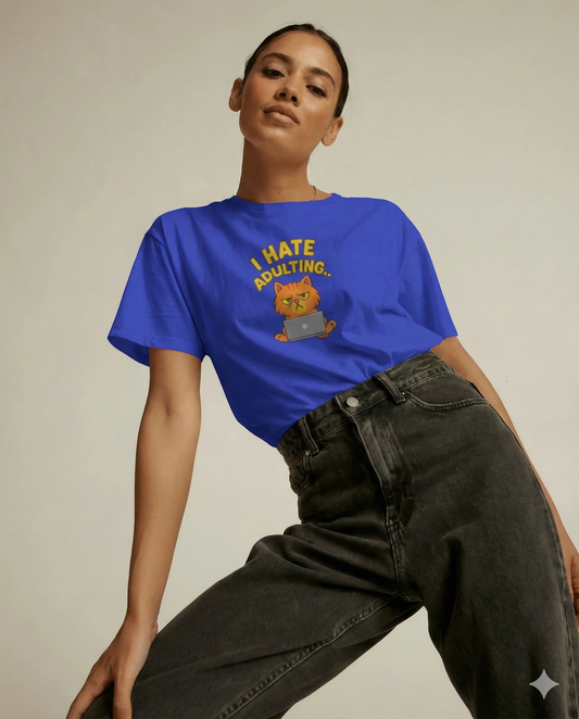 Adulting Cat Oversized T-Shirt | Funny Tee for Men & Women