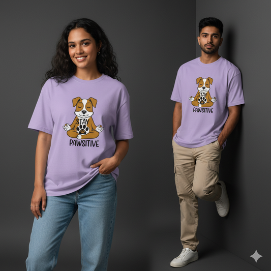 Unleaveables Stay Pawsitive Tee | Unisex Oversized | 100% Cotton Round Neck T-Shirt