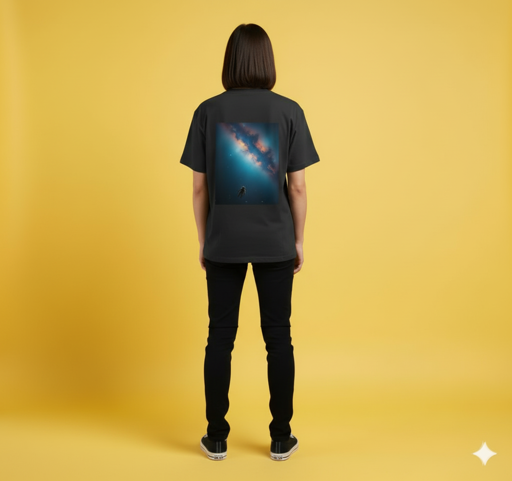 Unleavables | Cosmic Drifter Oversized T-Shirt – Astronaut Galaxy Back Print | Half Sleeve | 100% Cotton | Unisex