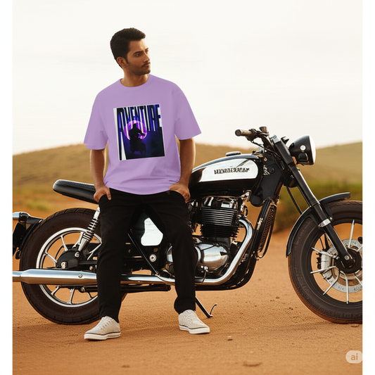 Adventure Oversized T-Shirt For Men | Biker Graphic Tee for Riders | Streetwear Motorcycle| 100% Cotton | Comfortable Casual Fit
