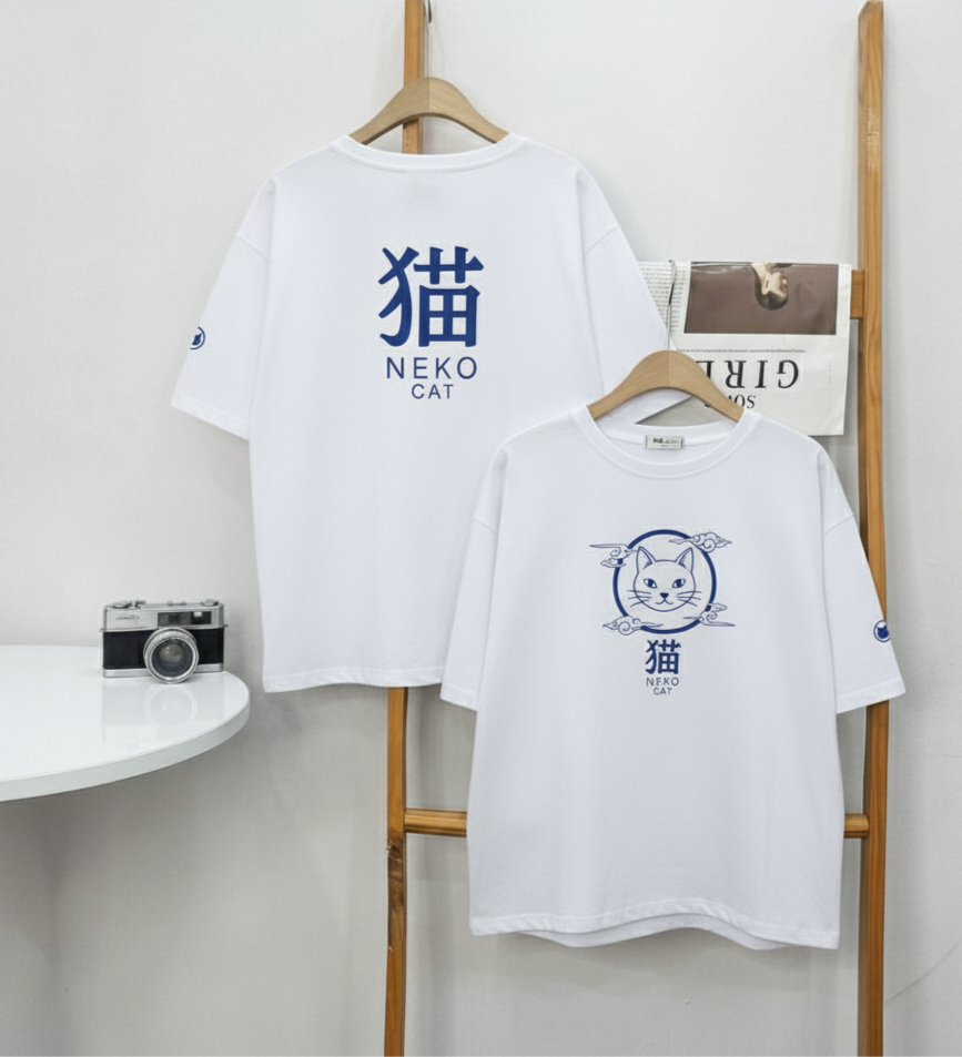 Unleavables Premium Oversized T-Shirt with Neko Cat Print | 100% Cotton