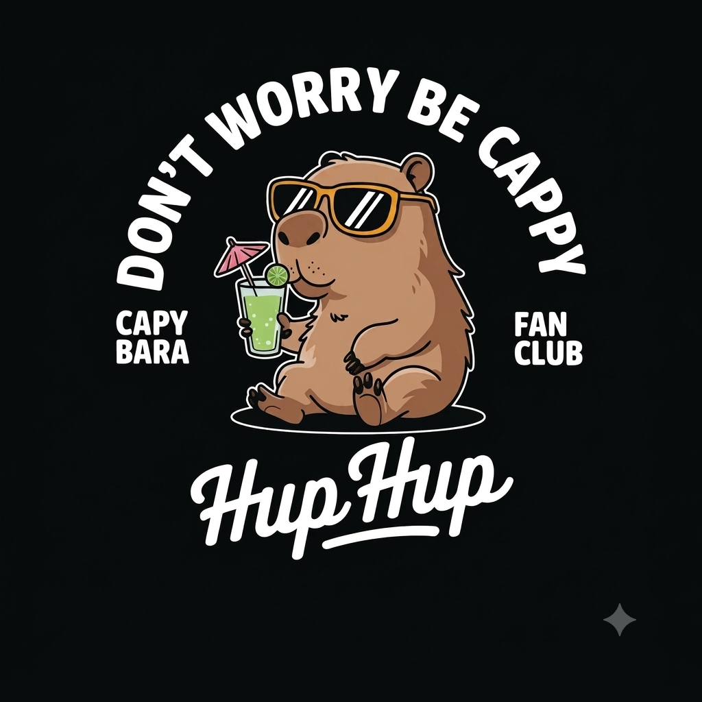 Unleavables Regular Fit Unisex Black Capybara Graphic T-Shirt – "Don't Worry Be Capy" 100% Cotton Casual Tee