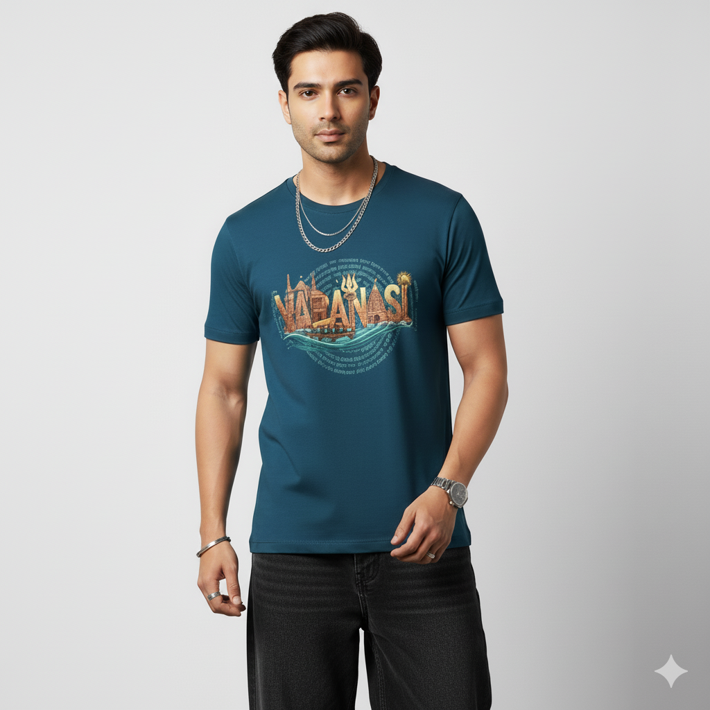 Varanasi Heritage Graphic T-Shirt | Spiritual & Cultural Cotton T-Shirt for Men & Women | Casual Wear, Pilgrimage & Festival Outfit
