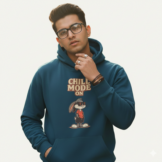 Chill Mode On Bunny Hoodie for Men & Women | 100% Cotton Graphic Sweatshirt, Casual College Streetwear