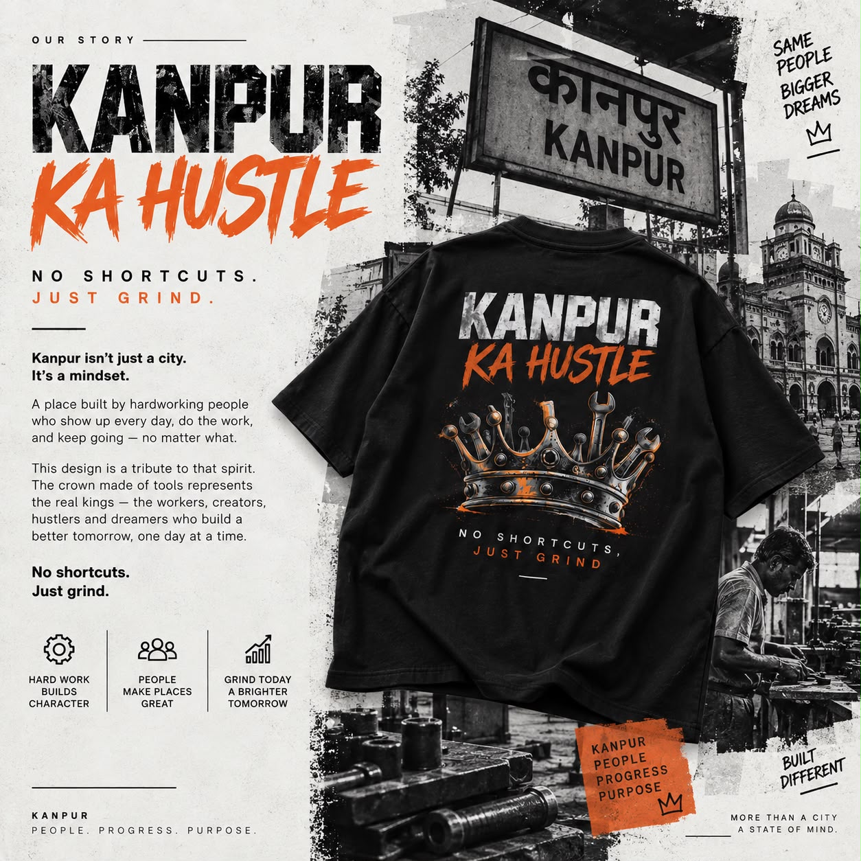 Kanpur Ka Hustle – Oversized Graphic T-Shirt
