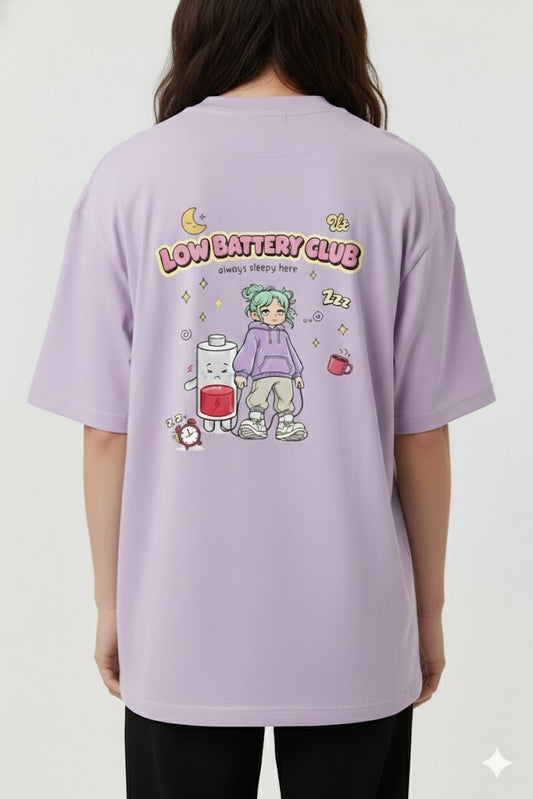 Low Battery Club Oversized Unisex T-Shirt | Aesthetic Anime Graphic Back Print | Pure Cotton Streetwear Tee