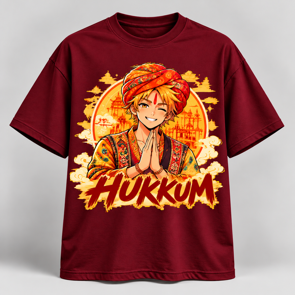 Hukkum Anime-Inspired Graphic Oversized T-Shirt โ Desi Festive Edition