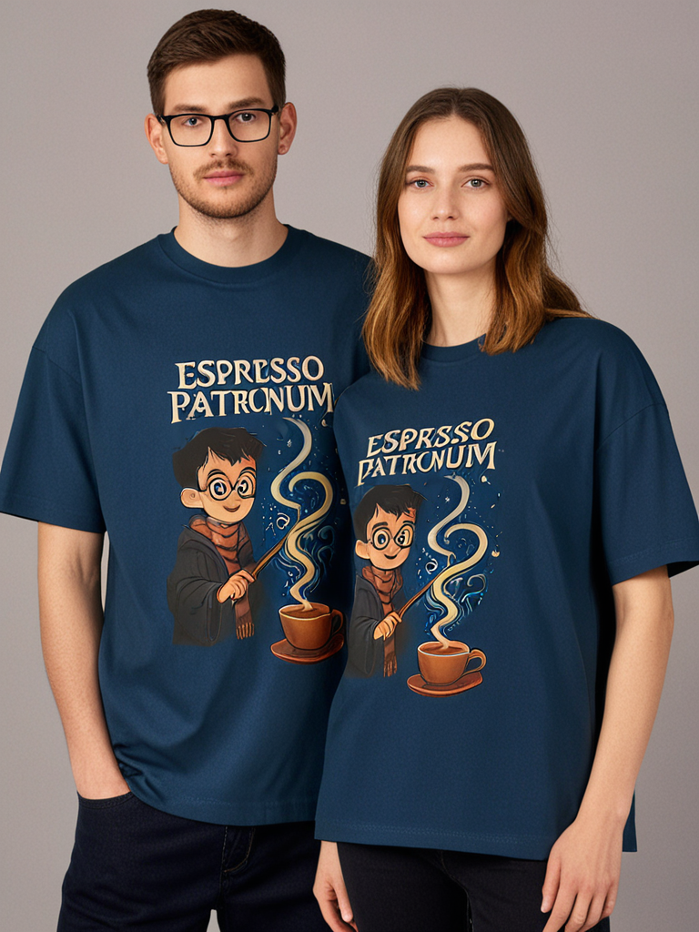 Unleavables Espresso Patronum coffee lover Blue Oversized Tshirt 100% cotton
