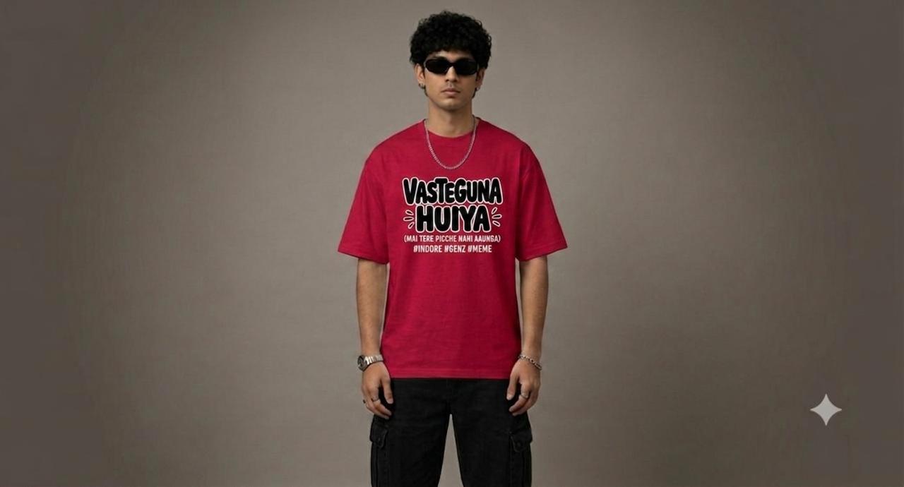 Unleavables Oversized Graphic T-Shirt with "VASTE GUNA HUIYA"Pixel Print | Front and Back Side Print | Round Neck Relaxed Fit | Unisex