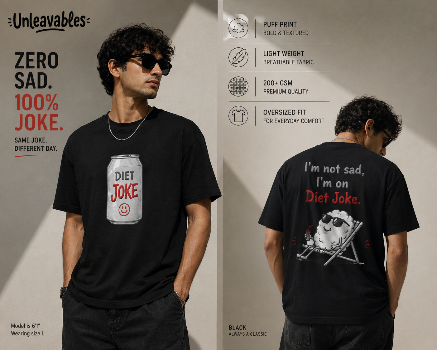 I'm Not Sad, I'm On Diet Joke Oversized Unisex T-Shirt | Premium Bio-Washed Cotton | Funny Graphic Tee | Gifts for Every Occasion