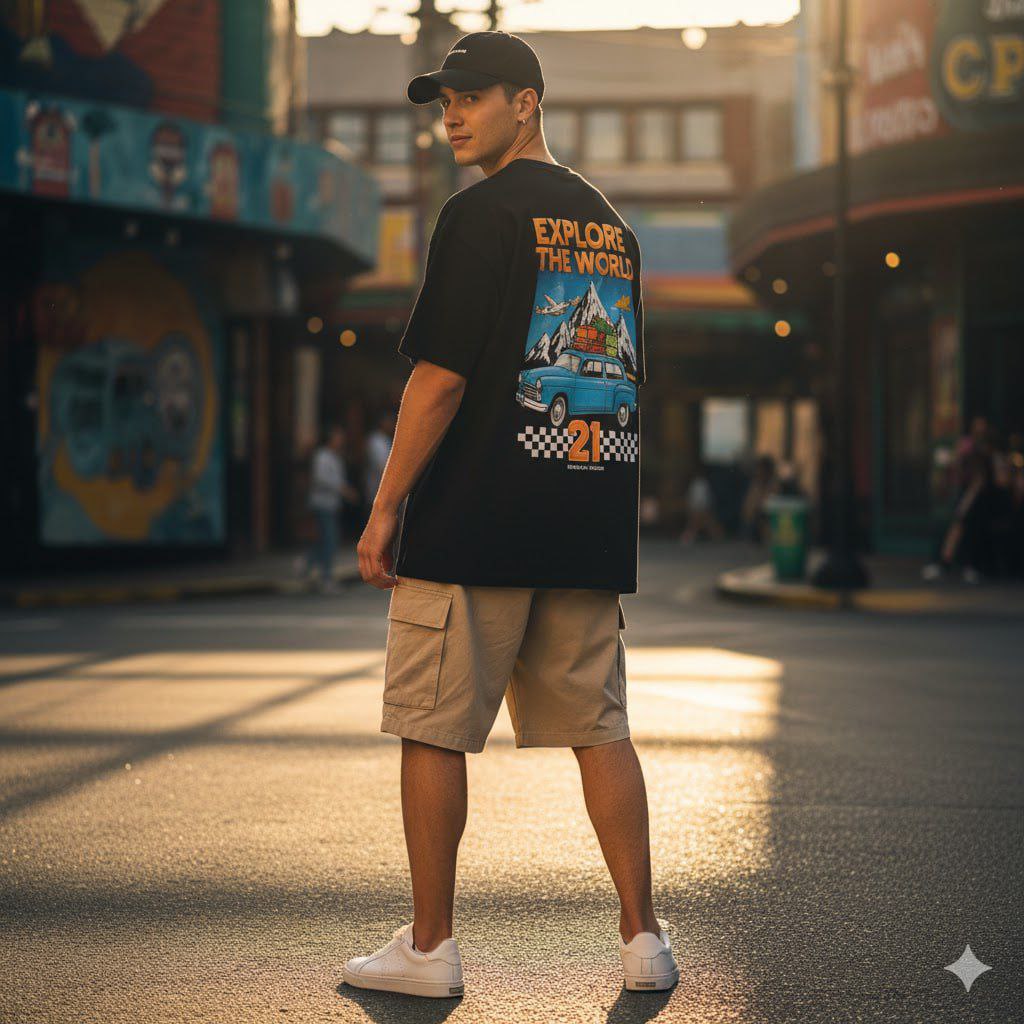 Graphic Printed Half Sleeve Round Neck Oversized Cotton T-Shirt for Unisex Travelers