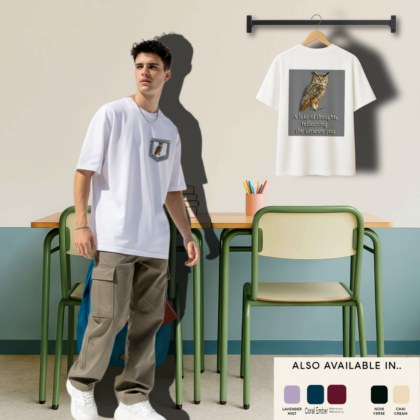 Unleavables Unisex Owl Print Half Sleeve T-Shirt | 100% Cotton, Oversized Fit