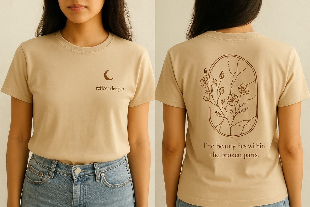 Minimal beige T-shirt with inspiring quote