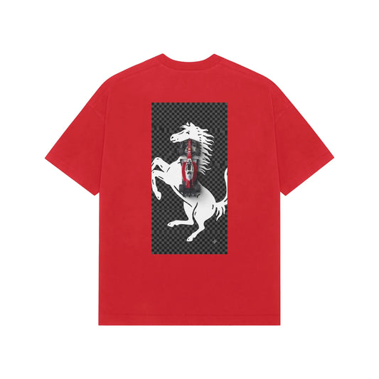 Red Racing Horse Oversized T-Shirt - Red