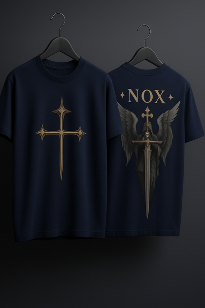NOX Oversized Angel Wings & Cross Gothic Graphic T-Shirt: Unisex | Unleavables | 100% Cotton | Round Neck