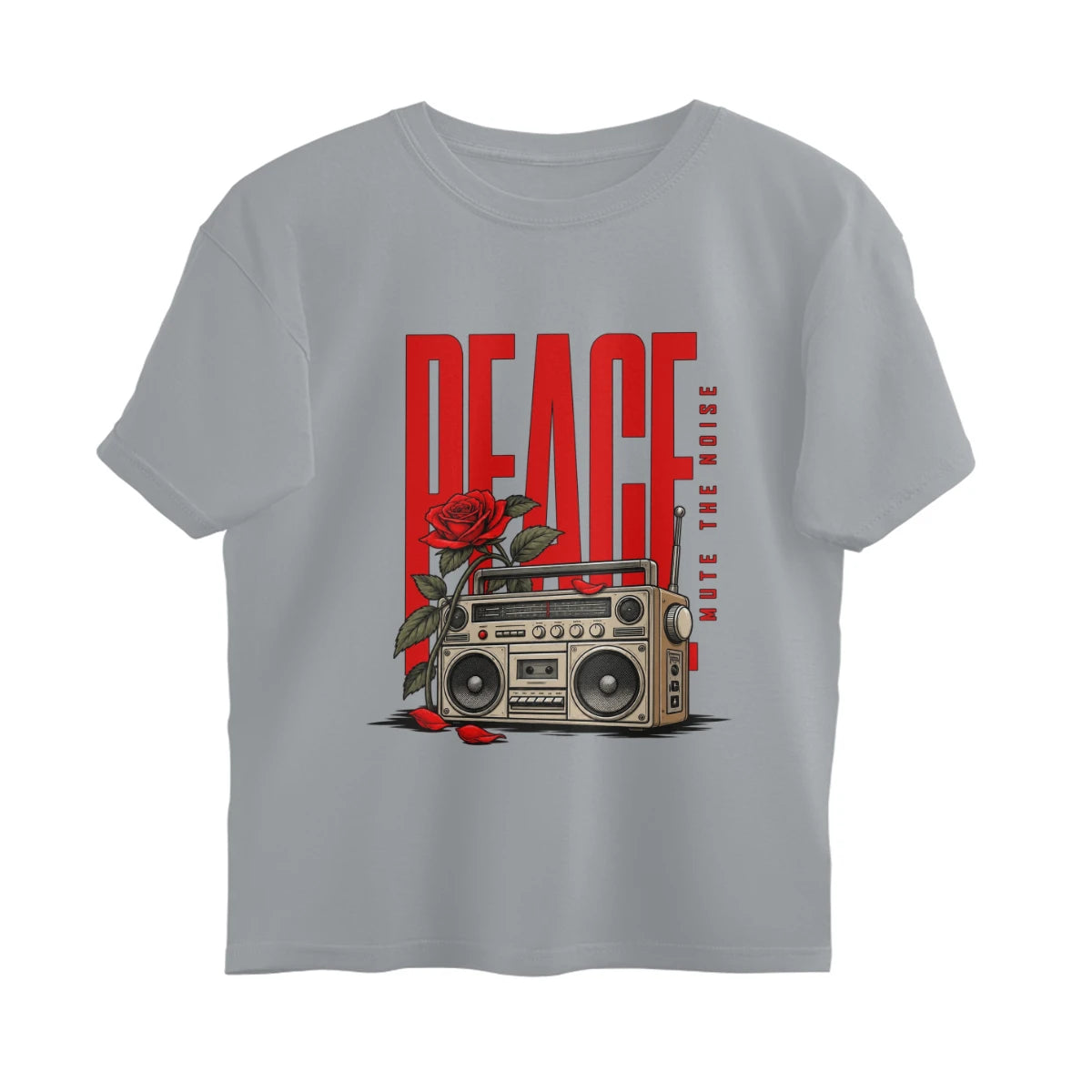 Unlivables IGNORE Oversized Graphic T-Shirt – Live in Peace - Silver Frost