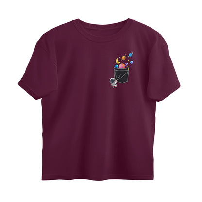 Space Theme T-Shirt , Unisex, Breathable Cotton Material - Burgundy