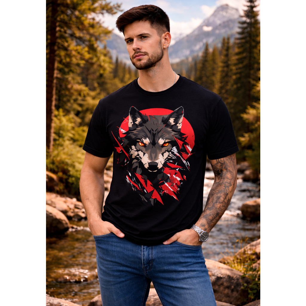 Wolf Face Graphic T-Shirt for Men | Stylish Half Sleeve Cotton Tee