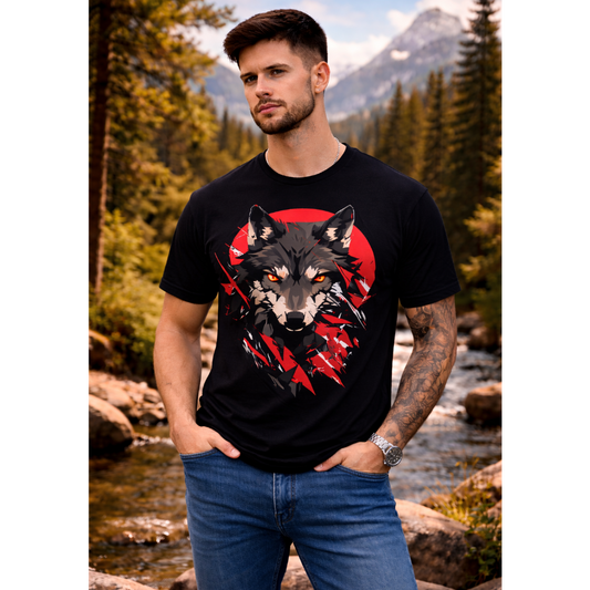 Wolf Face Graphic T-Shirt for Men | Stylish Half Sleeve Cotton Tee