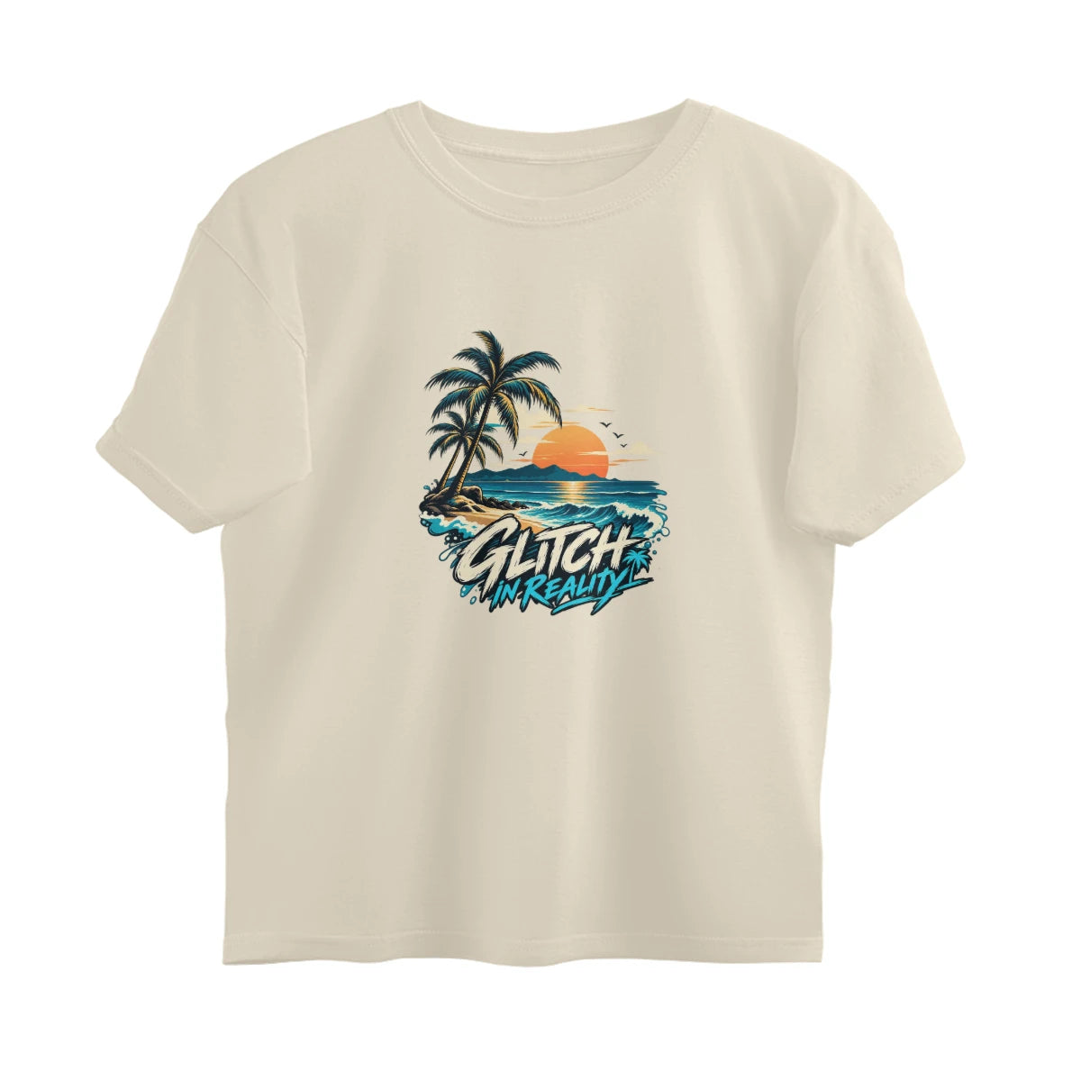 Tropical Escape - Oversized Black Graphic T-Shirt - Off White