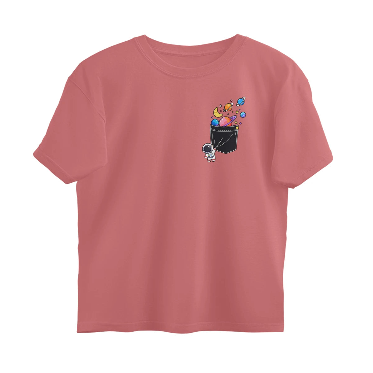 Space Theme T-Shirt , Unisex, Breathable Cotton Material - Dusty Rose