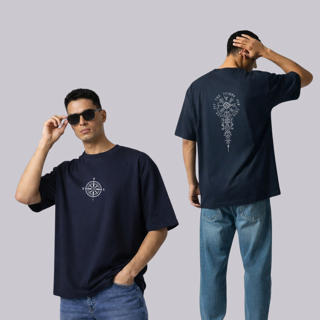 Norse Compass Aesthetic Oversized T-Shirt - Unisex Viking Streetwear - 100% Cotton