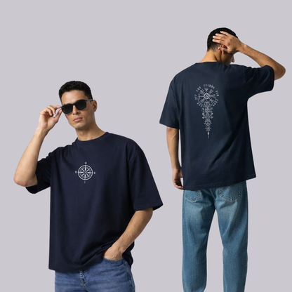 Norse Compass Aesthetic Oversized T-Shirt - Unisex Viking Streetwear - 100% Cotton