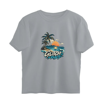 Tropical Escape - Oversized Black Graphic T-Shirt - Silver Frost