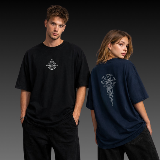 Norse Compass Aesthetic Oversized T-Shirt - Unisex Viking Streetwear - 100% Cotton