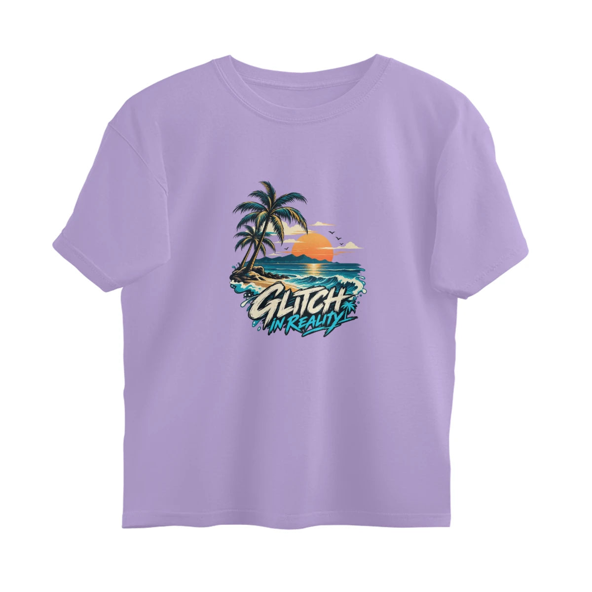 Tropical Escape - Oversized Black Graphic T-Shirt - Iris Lavender