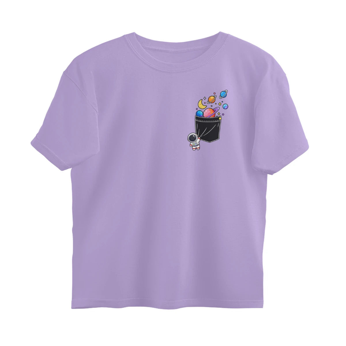 Space Theme T-Shirt , Unisex, Breathable Cotton Material - Iris Lavender
