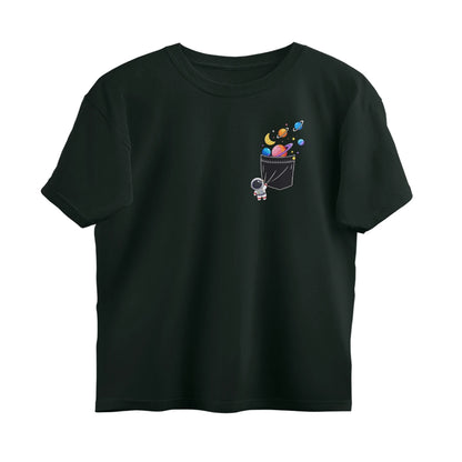 Space Theme T-Shirt , Unisex, Breathable Cotton Material - Bottle Green