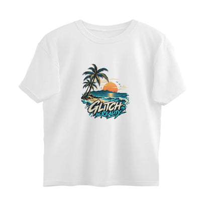 Tropical Escape - Oversized Black Graphic T-Shirt - White