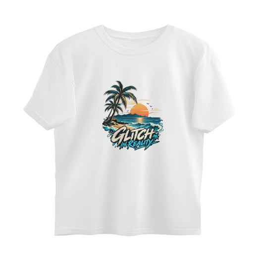 Tropical Escape - Oversized Black Graphic T-Shirt - White