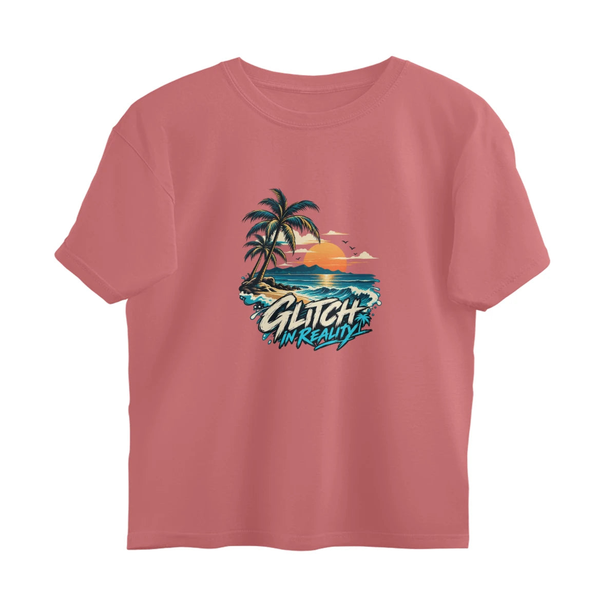 Tropical Escape - Oversized Black Graphic T-Shirt - Dusty Rose