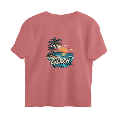 Tropical Escape - Oversized Black Graphic T-Shirt - Dusty Rose