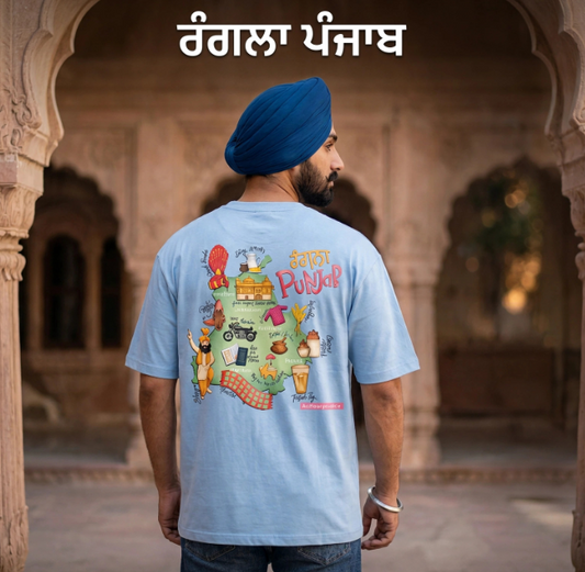 Punjab culture Map Back Print Oversized T-Shirt